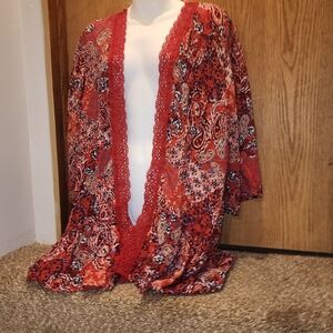 Maurices Red Paisley Kimono Swimsuit Cover Up Cardigan XL NWT